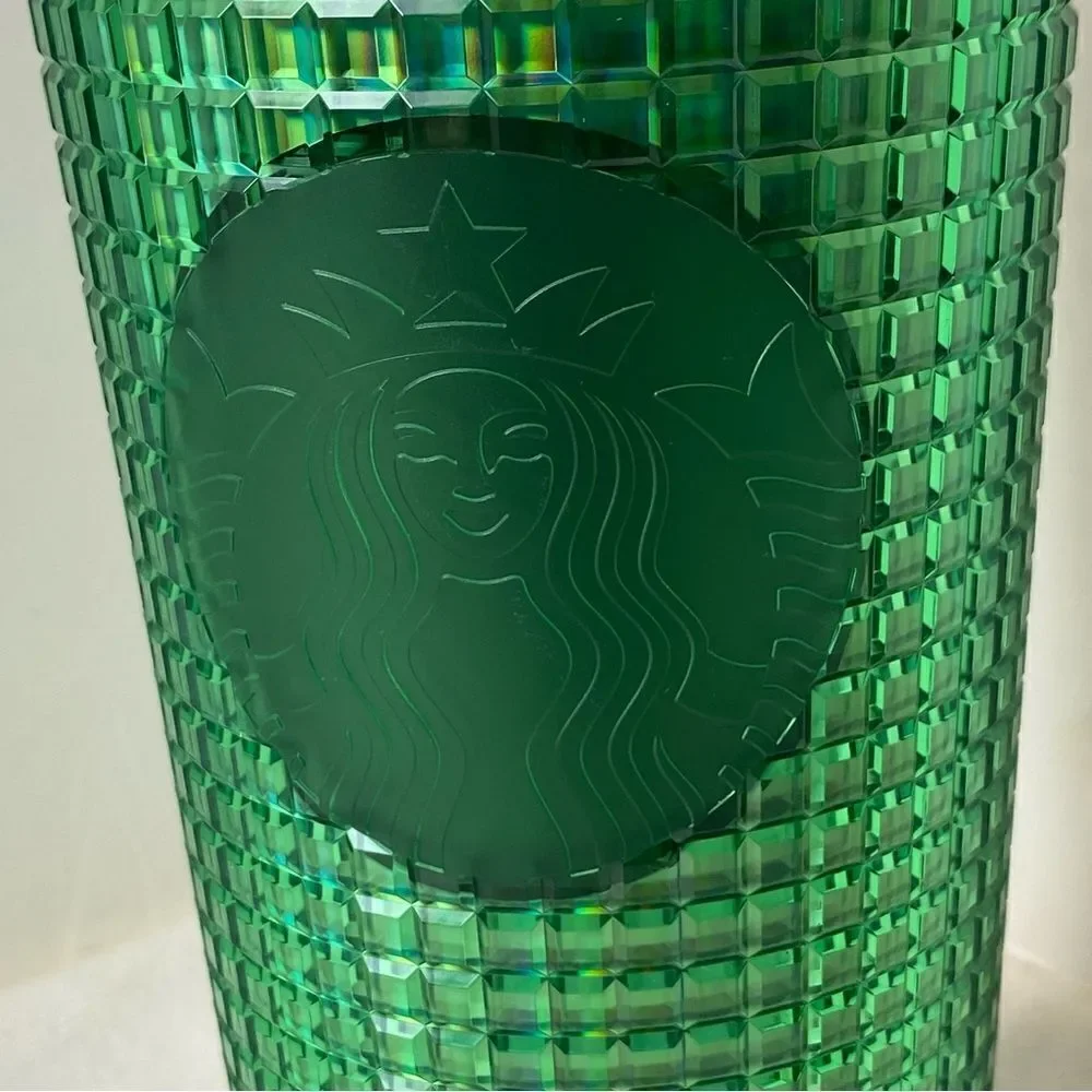 Starbucks New With Tags Green Grid 24oz Tumbler Pink Lid